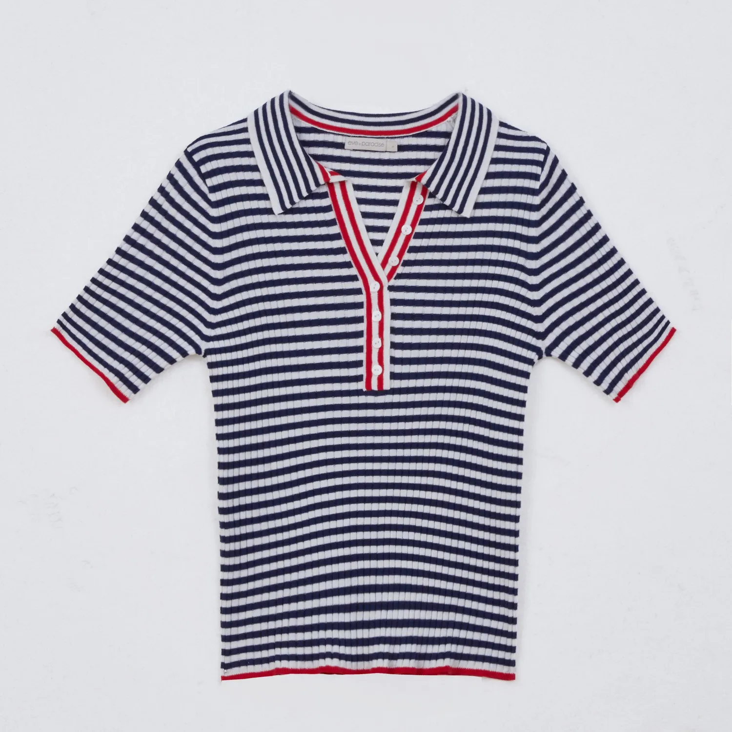Senatex Strickshirt Polokragen GOTS White Indigo Streifen