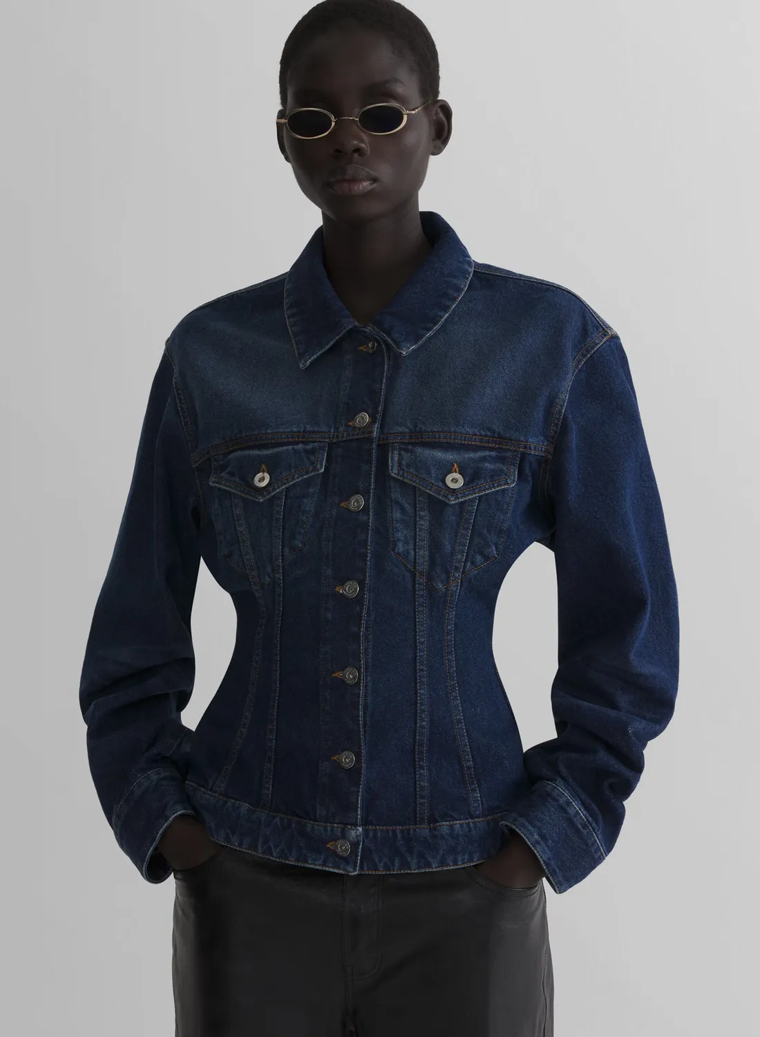 Mugler Hourglass Round Denimjacke washed