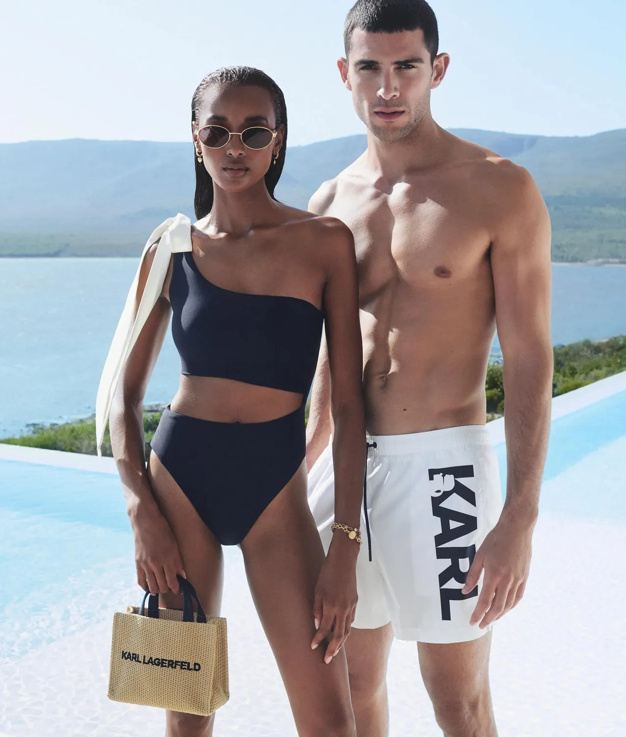 Karl Lagerfeld Logo Strandtasche geflochten eckig