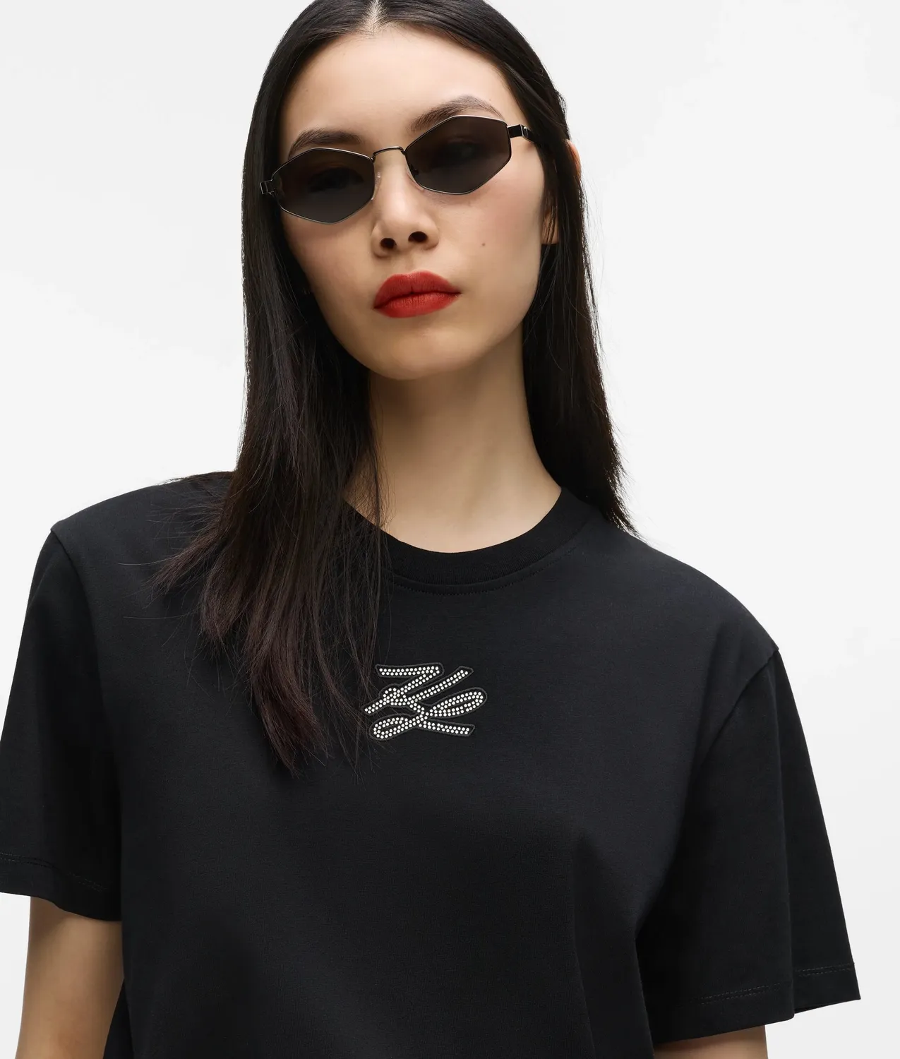 Karl Lagerfeld Autograph T-Shirt Strass Bio-Baumwolle