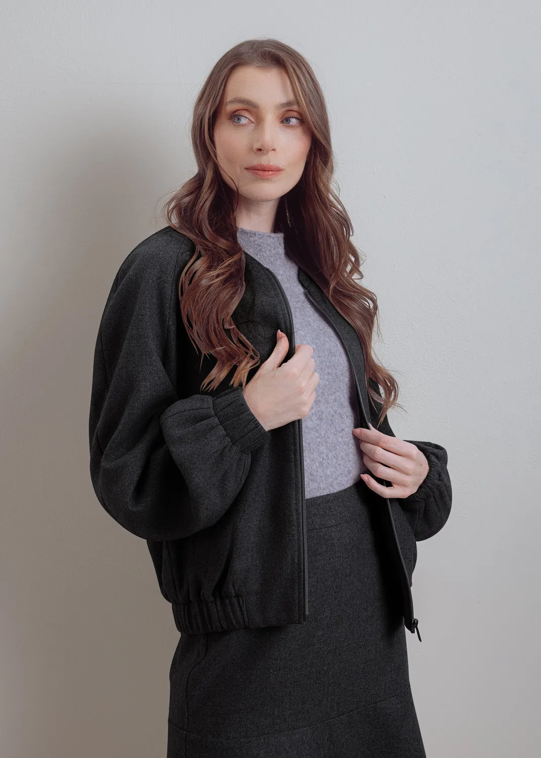 Senatex Blouson Jacke Silver Wolle-Viskose Ballonarm