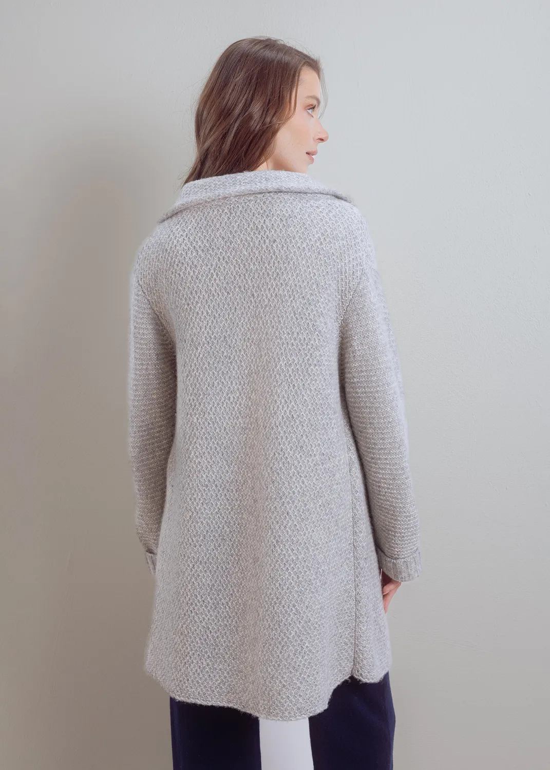 Senatex Strickmantel Wolle-Baumwolle Silver Knopfleiste