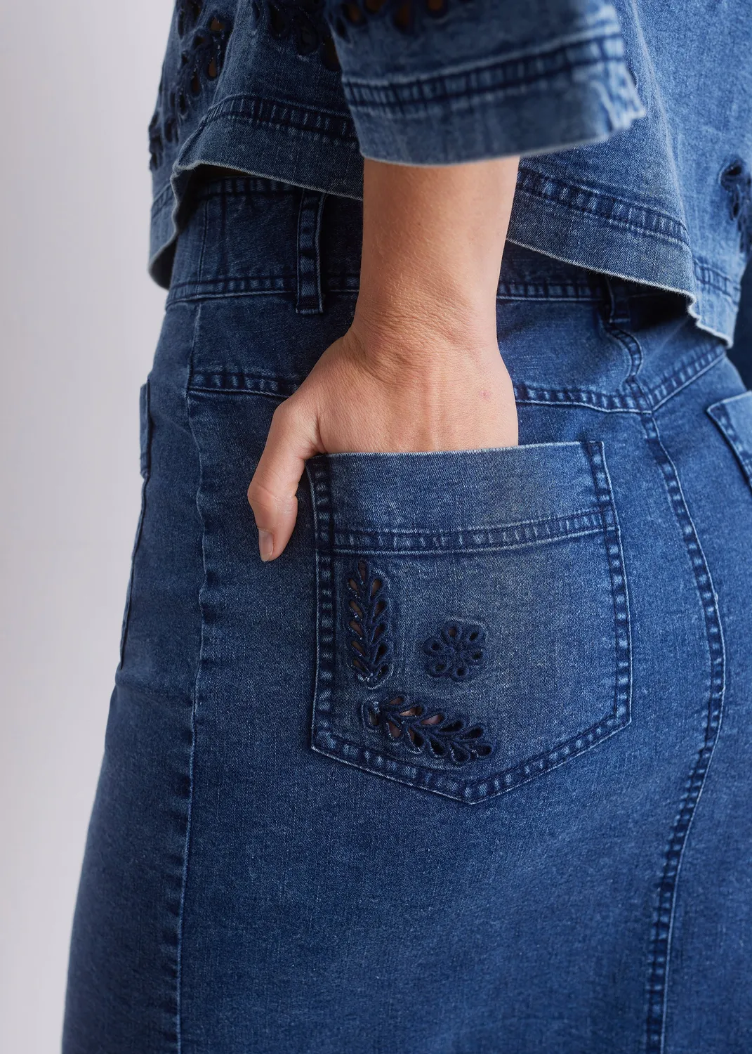 Senatex Jeansrock mit Stickerei Denim knielang Gr 36