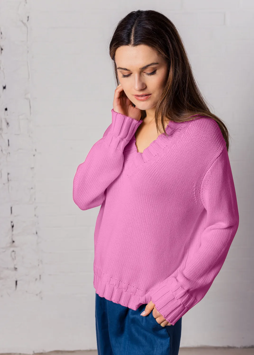 Senatex Pullover V-Ausschnitt Bio-Baumwolle White Pullover