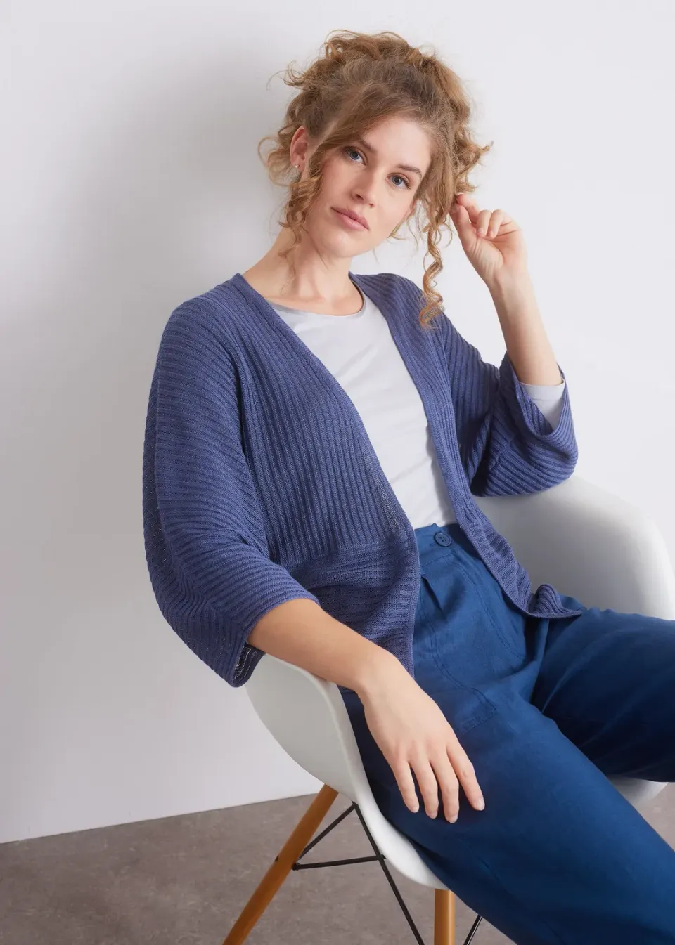 Senatex Cardigan Leinen White offene Front Sommer