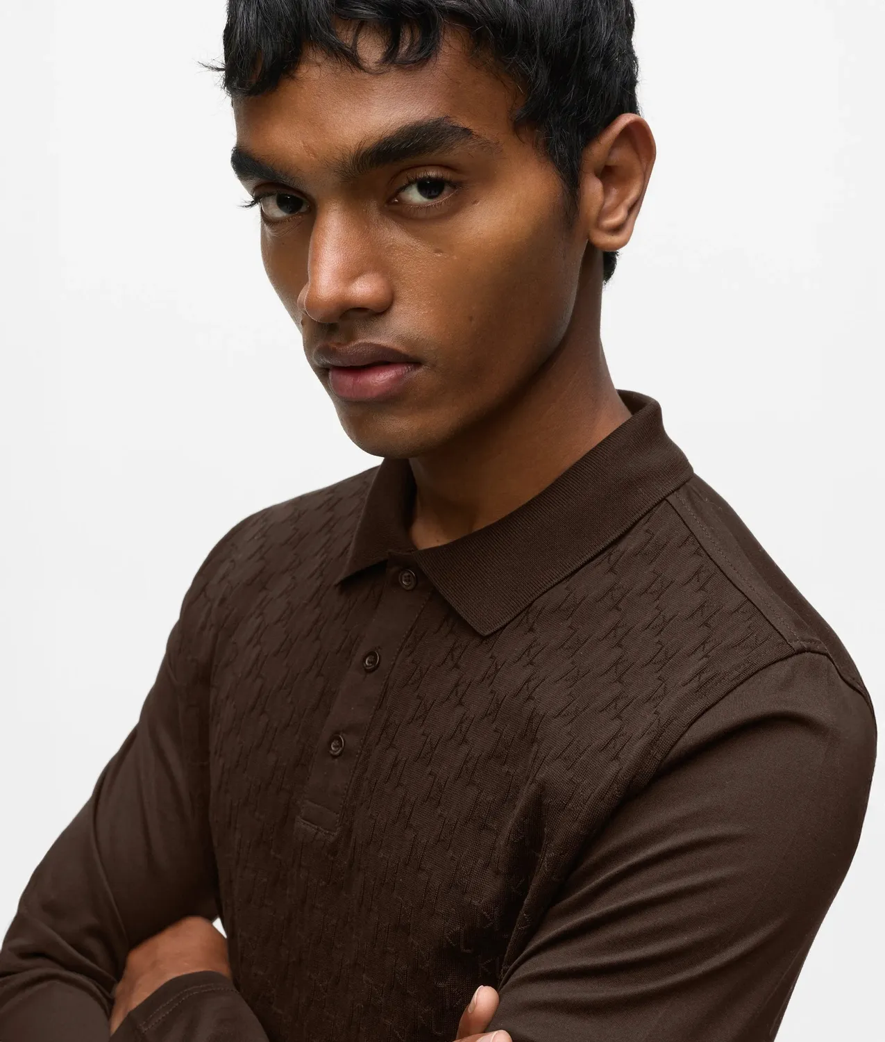 Karl Lagerfeld Monogram Polo Langarm Herren Jacquard