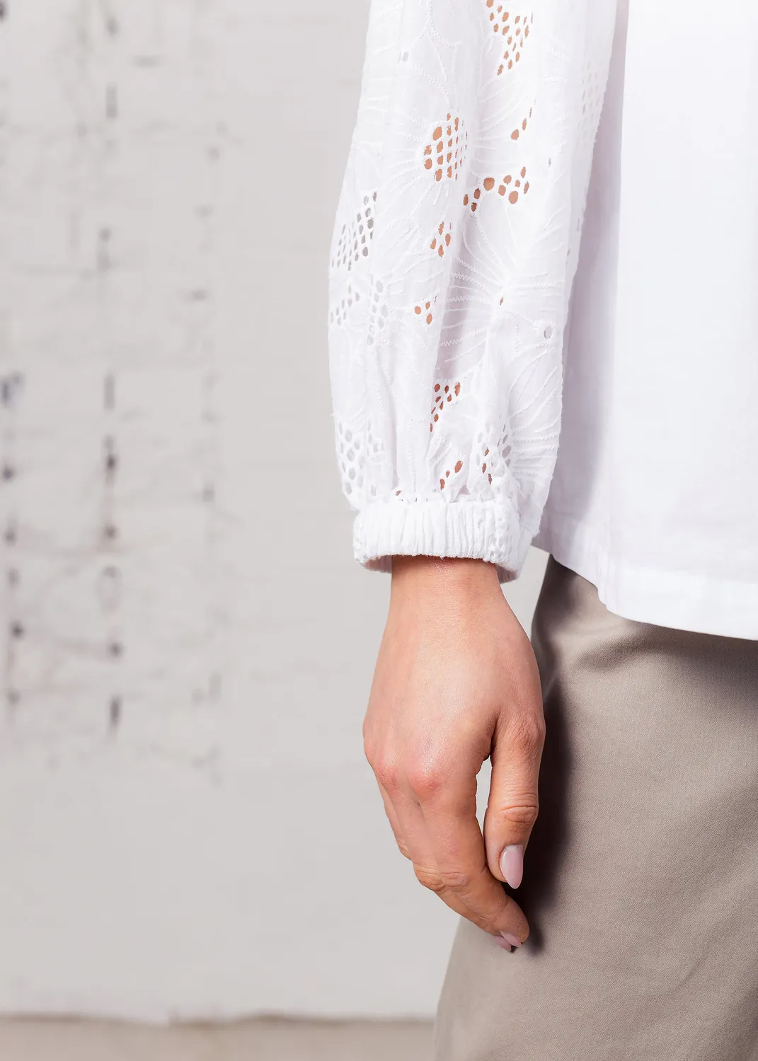 Senatex Bluse mit Spitzen-Ärmeln Bluse White Baumwolle