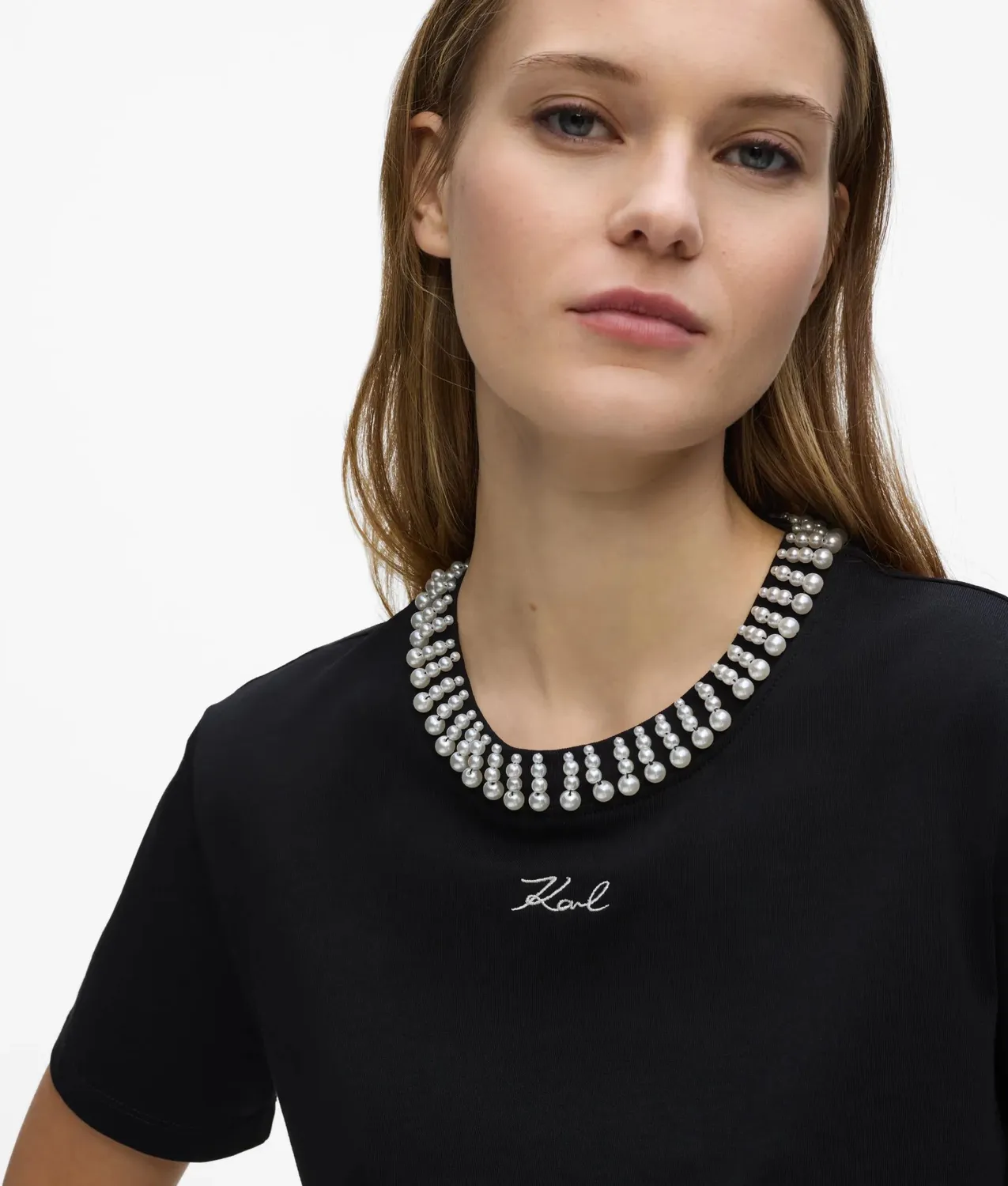 Karl Lagerfeld T-Shirt Perlen Bio-Baumwolle weiß