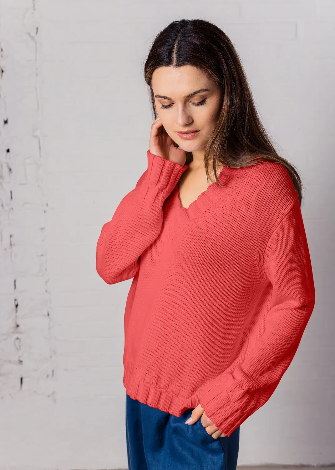 Senatex Pullover V-Ausschnitt Bio-Baumwolle White Pullover