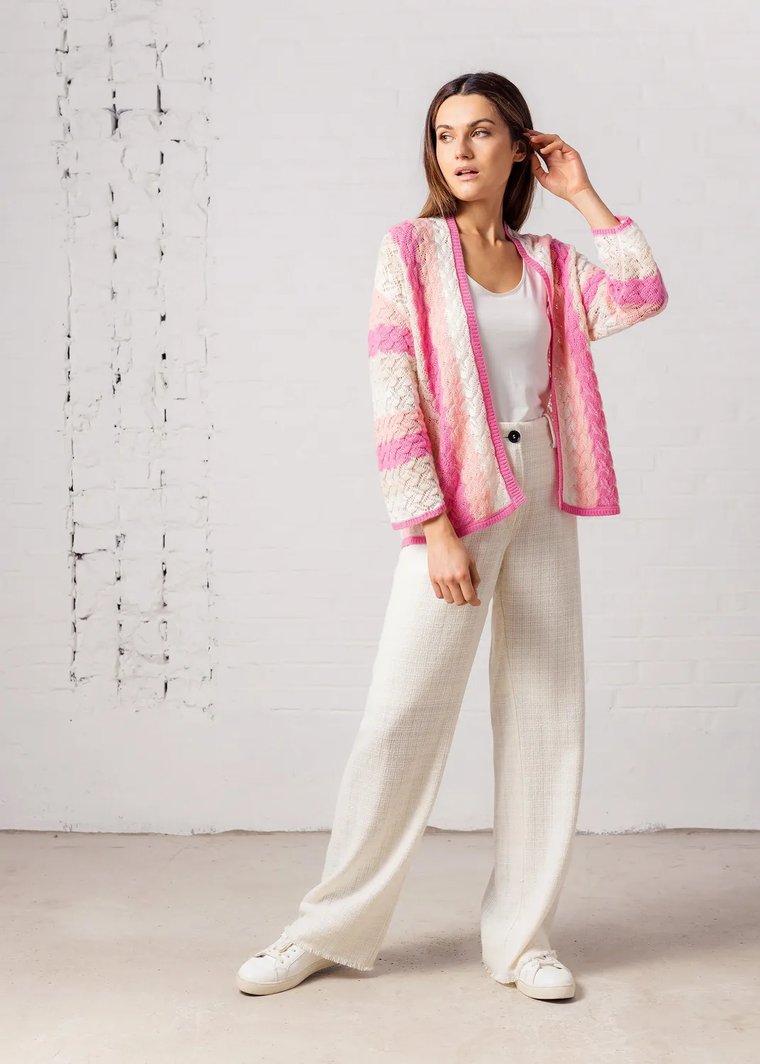 Senatex Ajour-Strickjacke Cardigan Coral Lochstrick Wolle