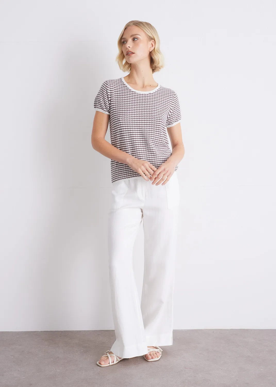 Senatex Kurzarmstrickshirt Strukturstreifen Mocca Combo