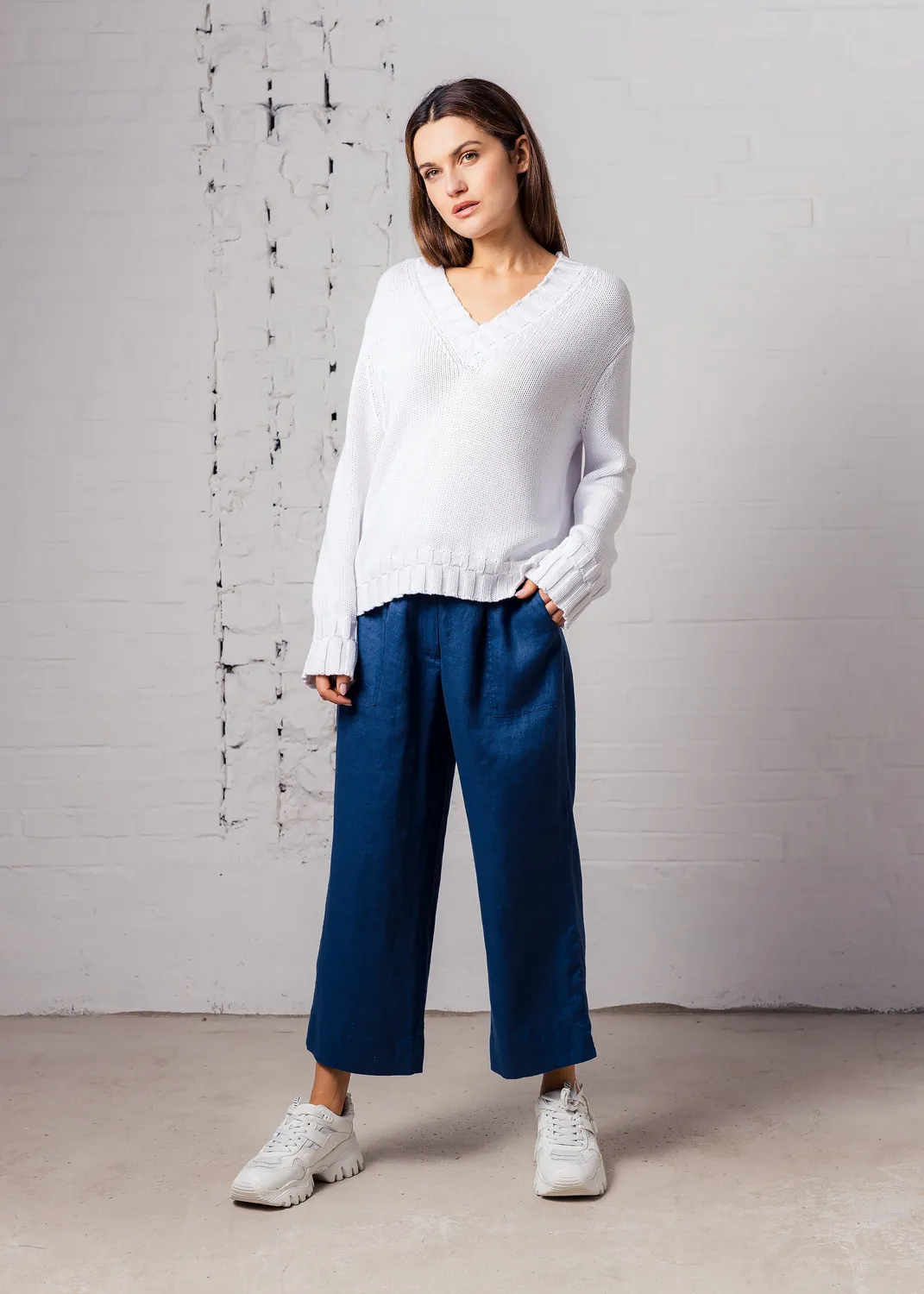 Senatex Pullover V-Ausschnitt Bio-Baumwolle White Pullover