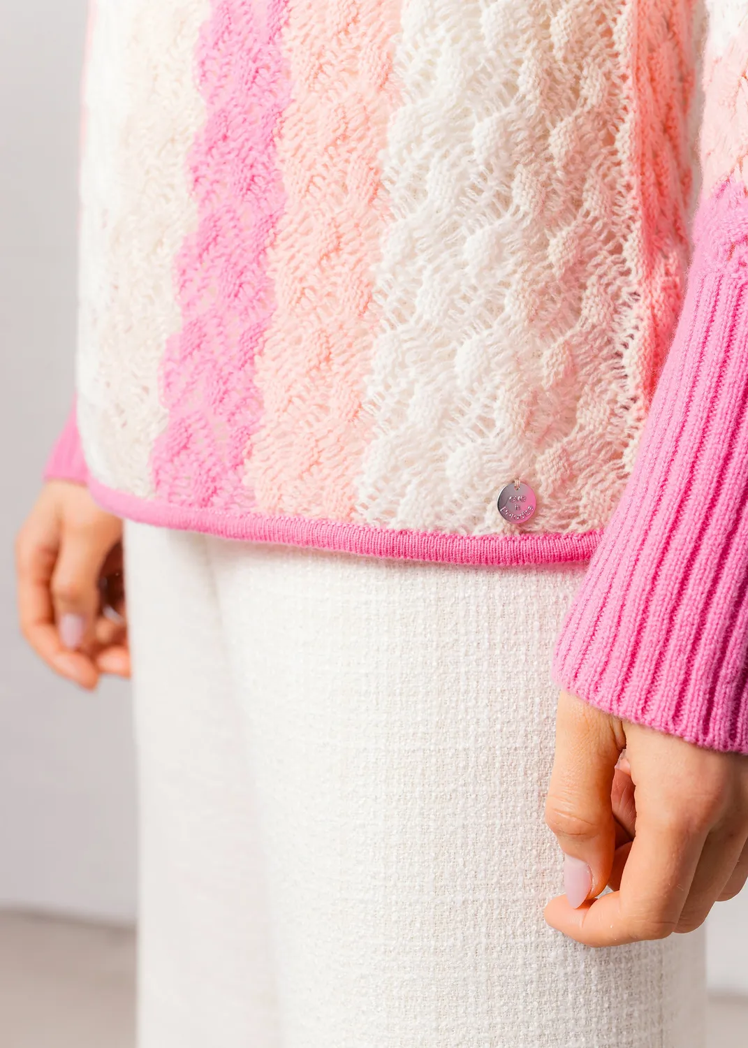Senatex Ajour Pullover Wolle Coral Multicolor
