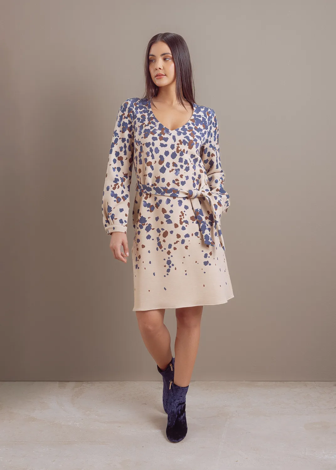 Senatex Leo-Print Lyocell Kleid Denim Dot Overall fließend