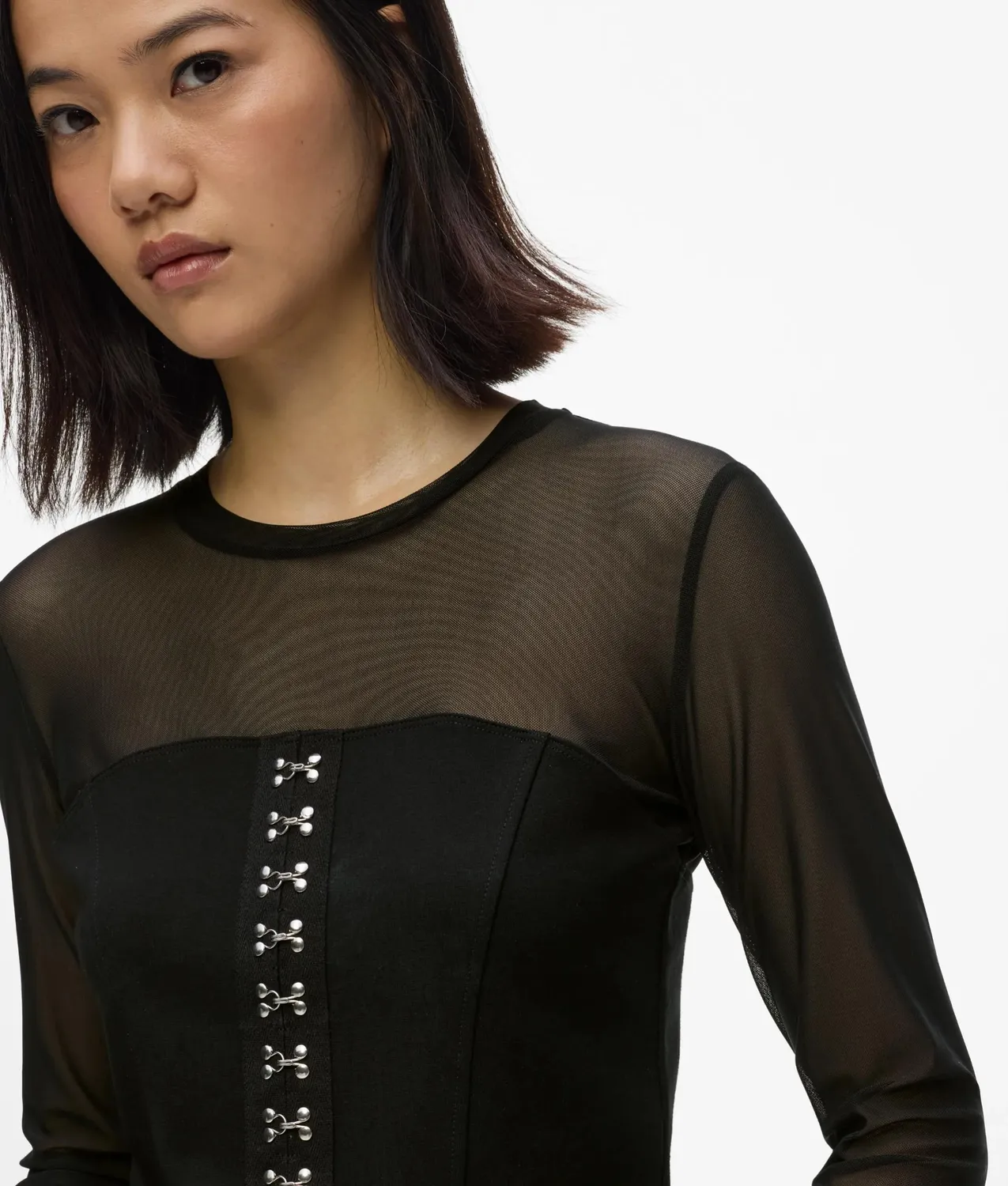Karl Lagerfeld KL Jeans Mesh Corset Top Langarm
