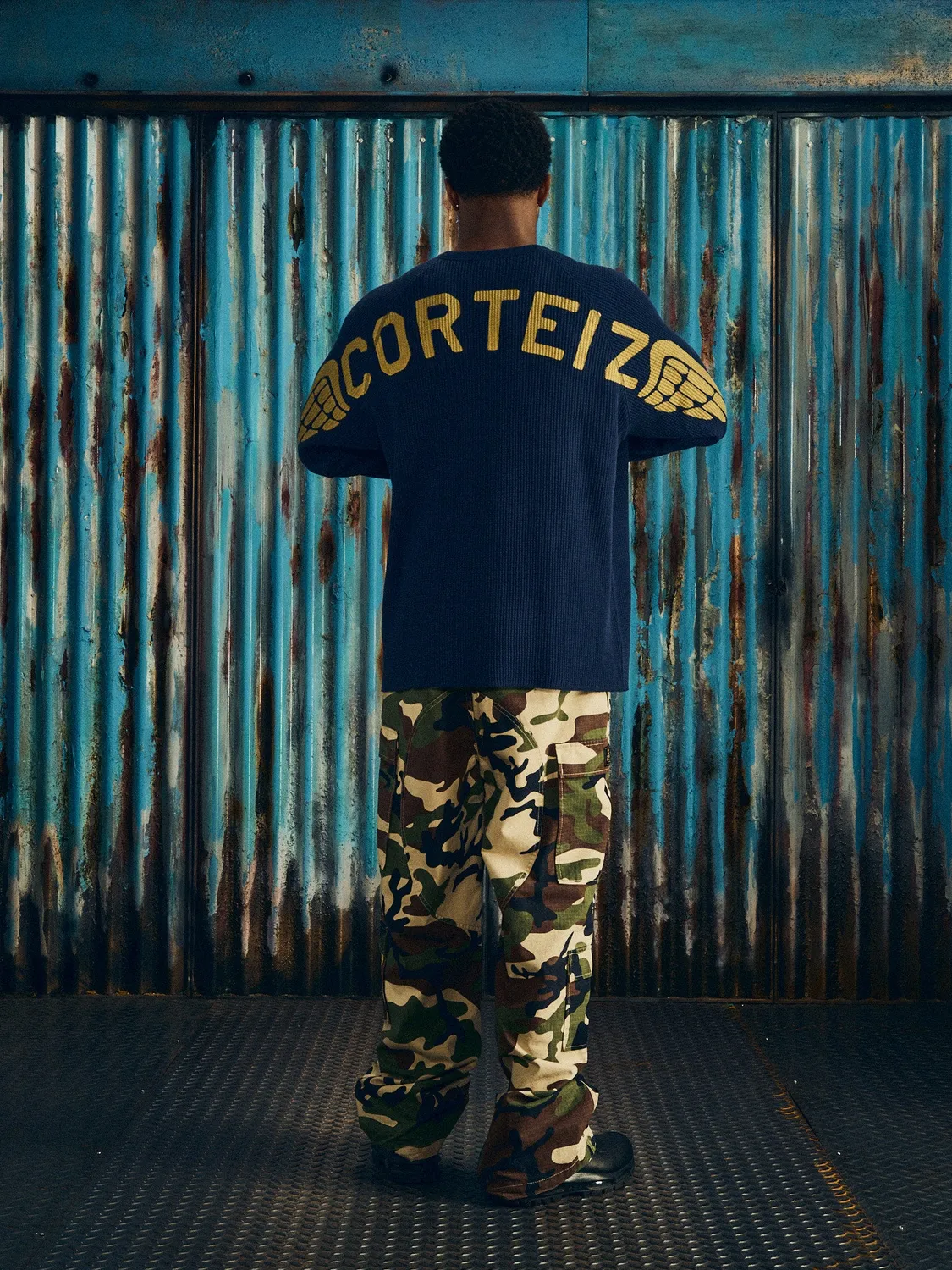Corteiz Wings Waffle Thermoshirt Navy 370GSM