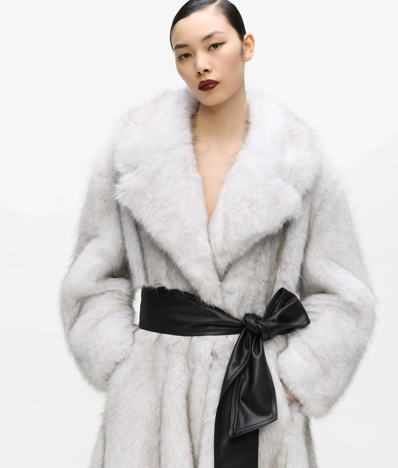 Karl Lagerfeld KL Studio Faux-Fur Mantel lang mit Gürtel