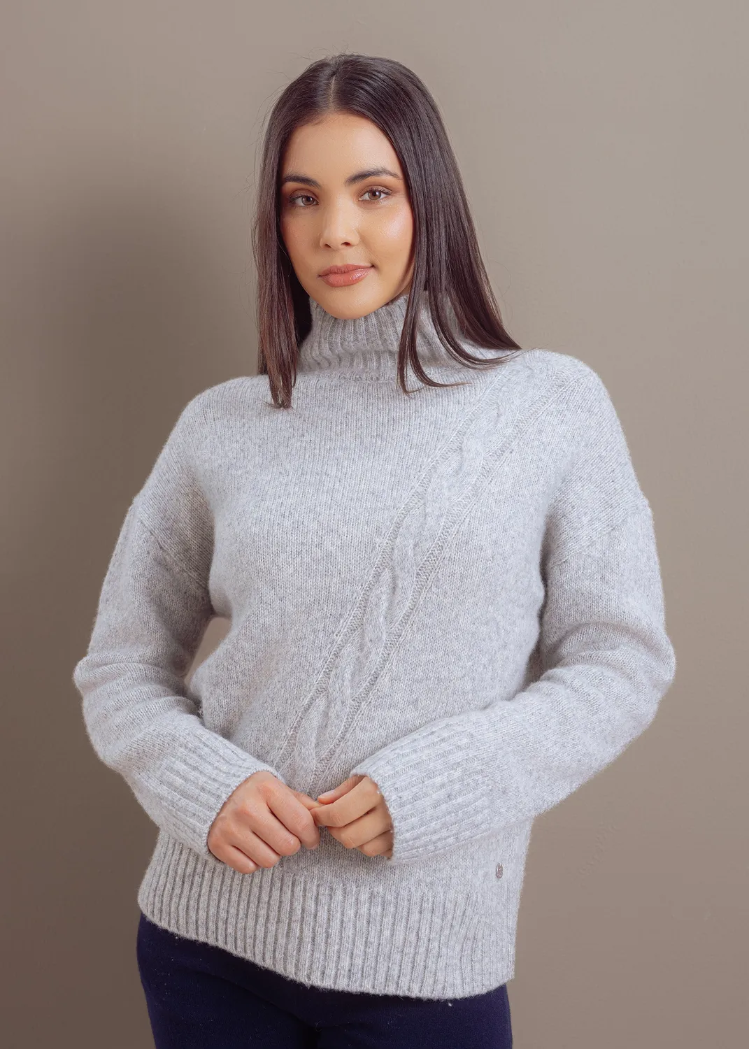 Senatex Zopfmuster-Pullover Rollkragen Ice Wolle-Mix