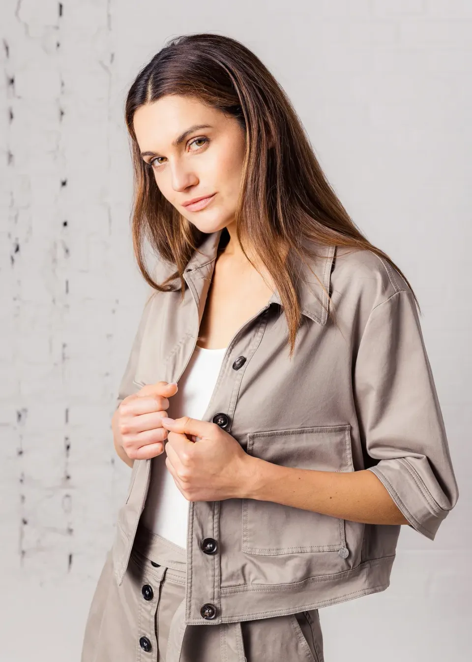 Senatex Kurzarmjacke Baumwollmix Khaki kurz Stretch