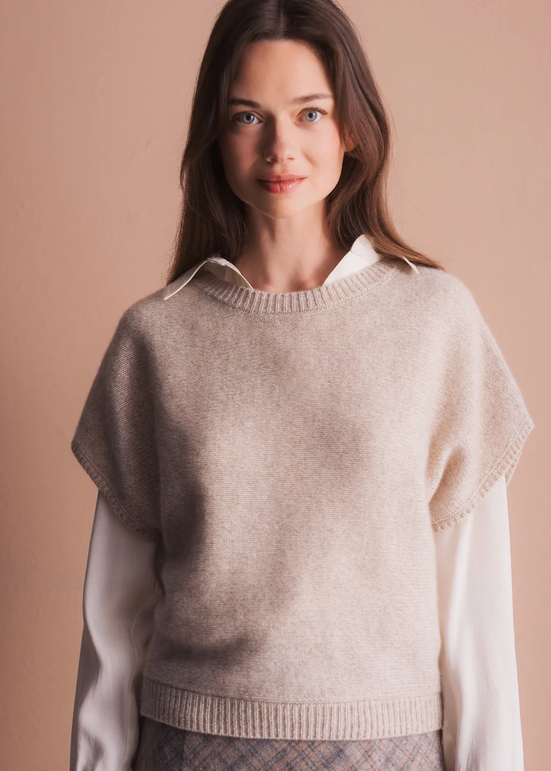 Senatex Kaschmir-Pullunder Pullover Beige ärmellos