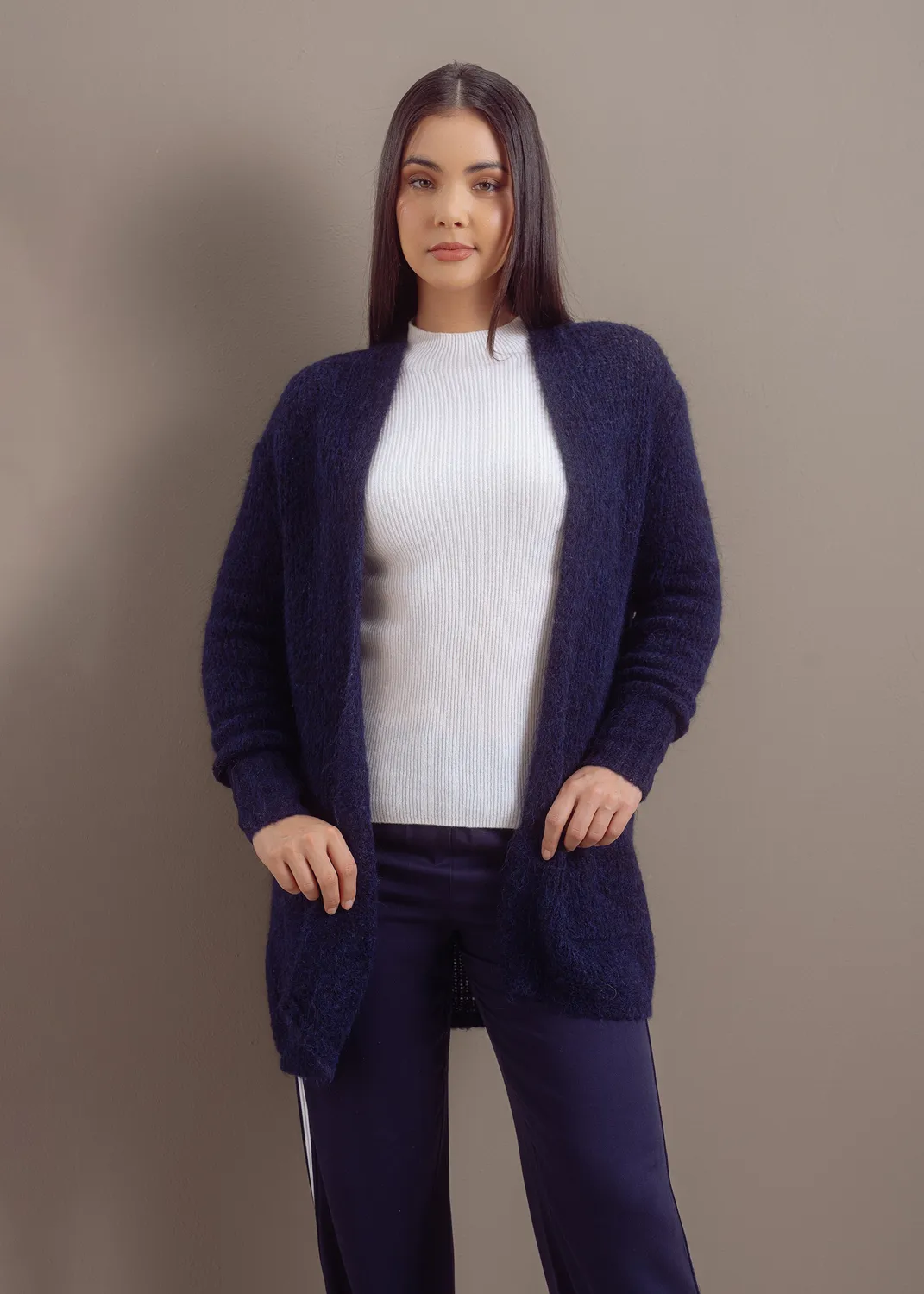 Senatex Strickjacke Alpaka-Mix Cardigan Chalk mit Taschen