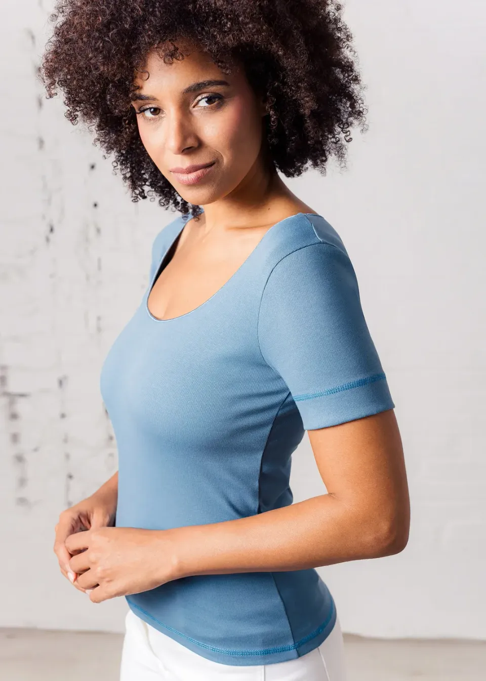 Senatex T-Shirt Bio-Baumwollmix GOTS Denim feminin