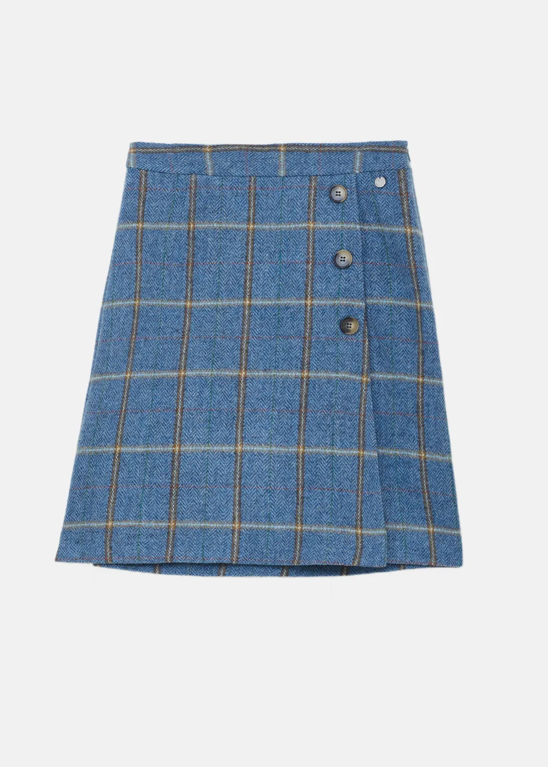 Senatex Karierter Minirock Knopfleiste Denim Check Wolle