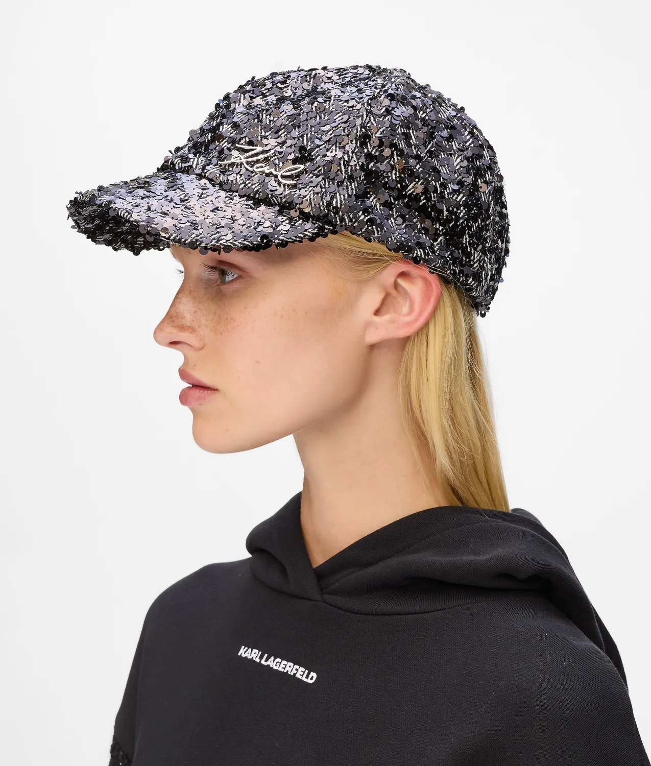 Karl Lagerfeld K Signature Cap Pailletten schwarz