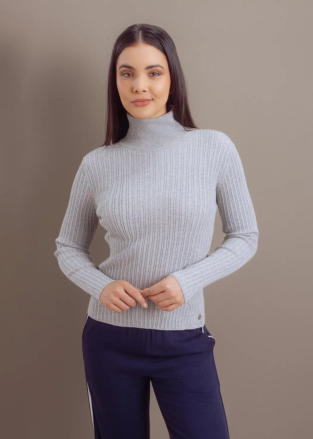 Senatex Rippenpullover Stehkragen Kaschmirpullover Denim XS