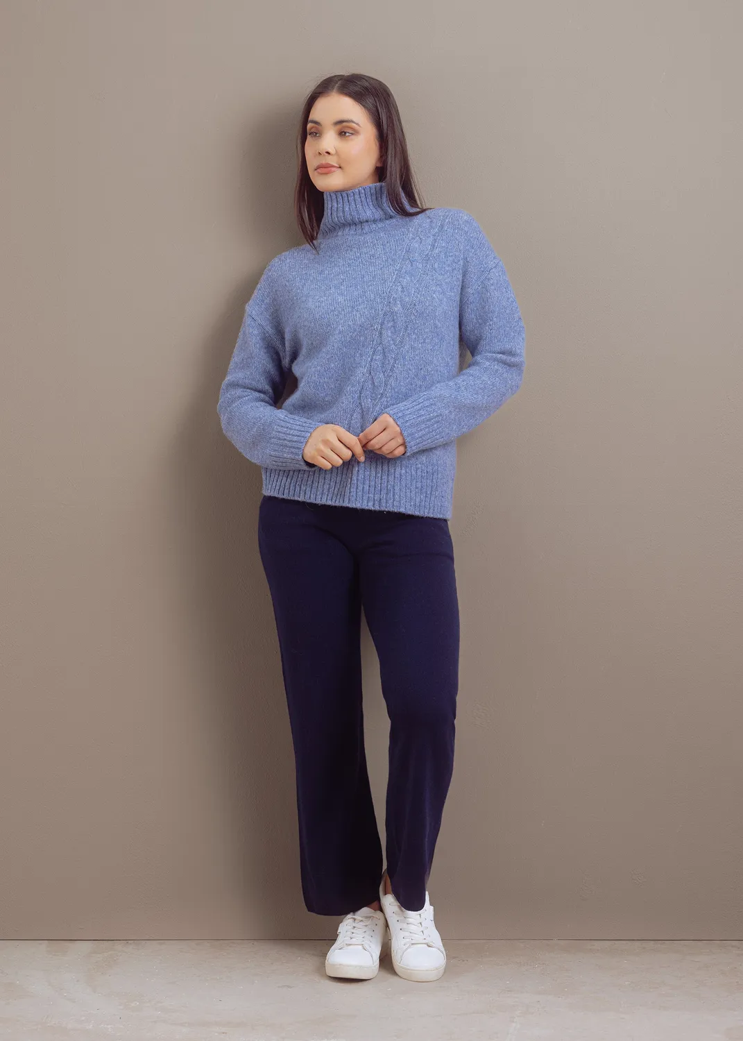 Senatex Zopfmuster-Pullover Rollkragen Ice Wolle-Mix