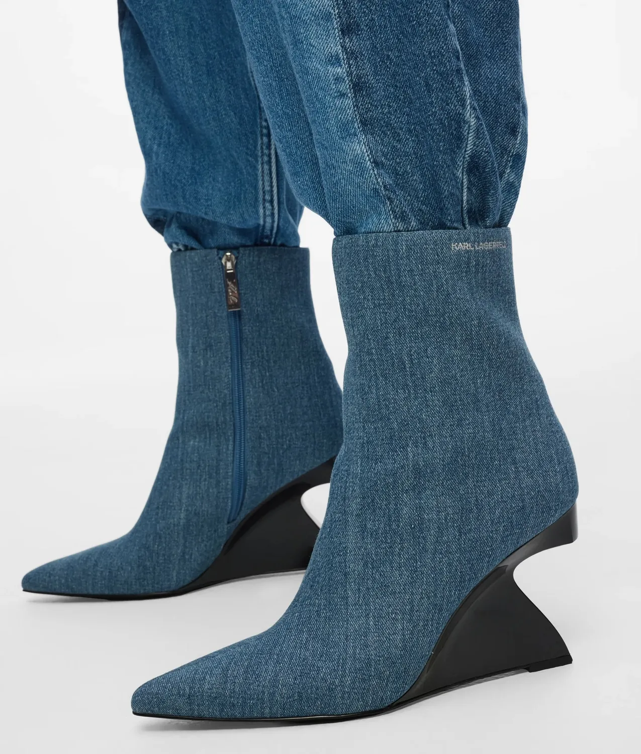 Karl Lagerfeld Waverely Denim Midi Boots Keilabsatz