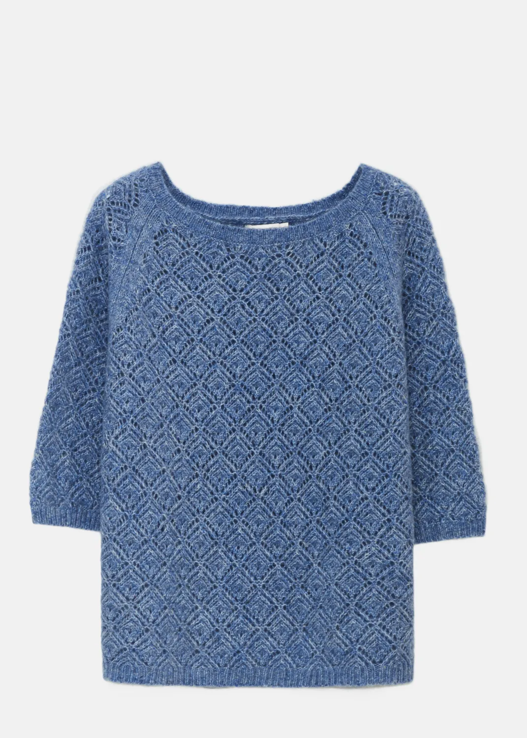Senatex Kurzarm Pullover Wolle-Baumwolle Rautenmuster Ice