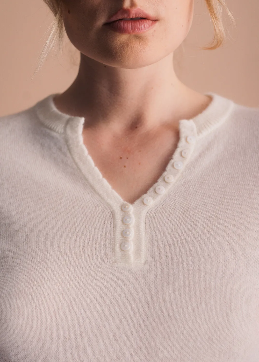Senatex Kaschmirpullover Knopfleiste Cream Slim Fit