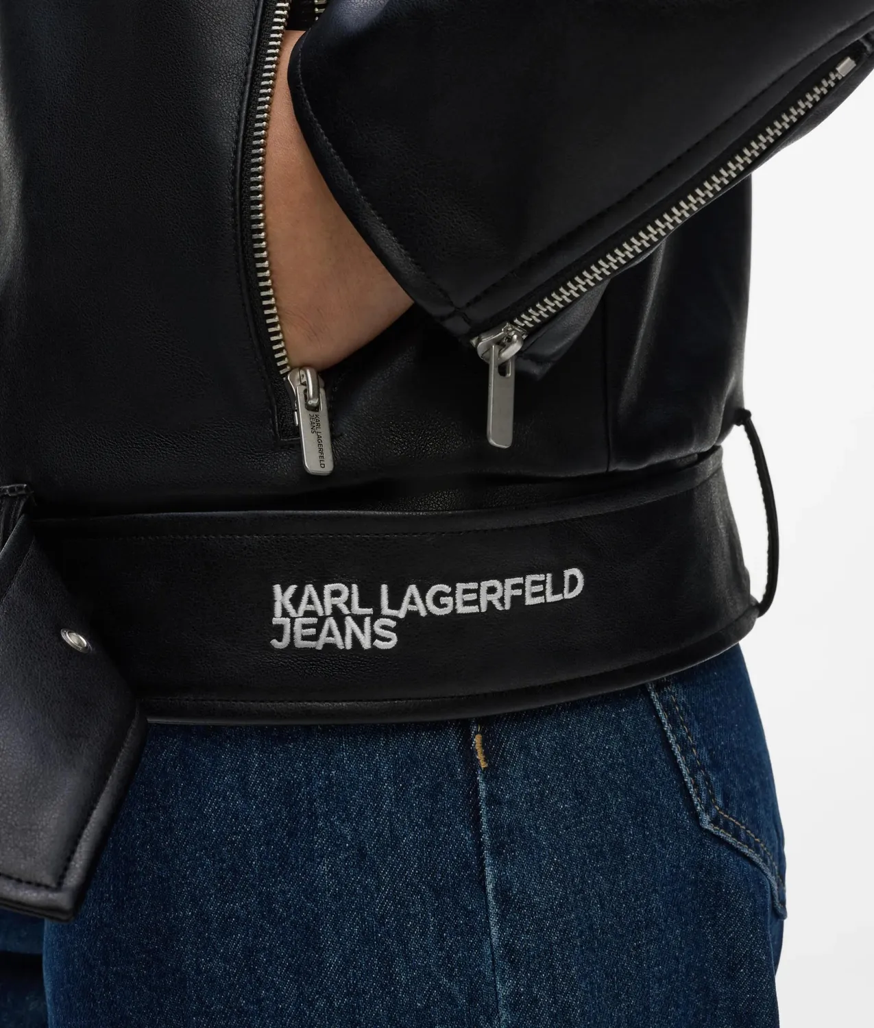 Karl Lagerfeld KL Jeans Denim Jacke Kunstleder Mix