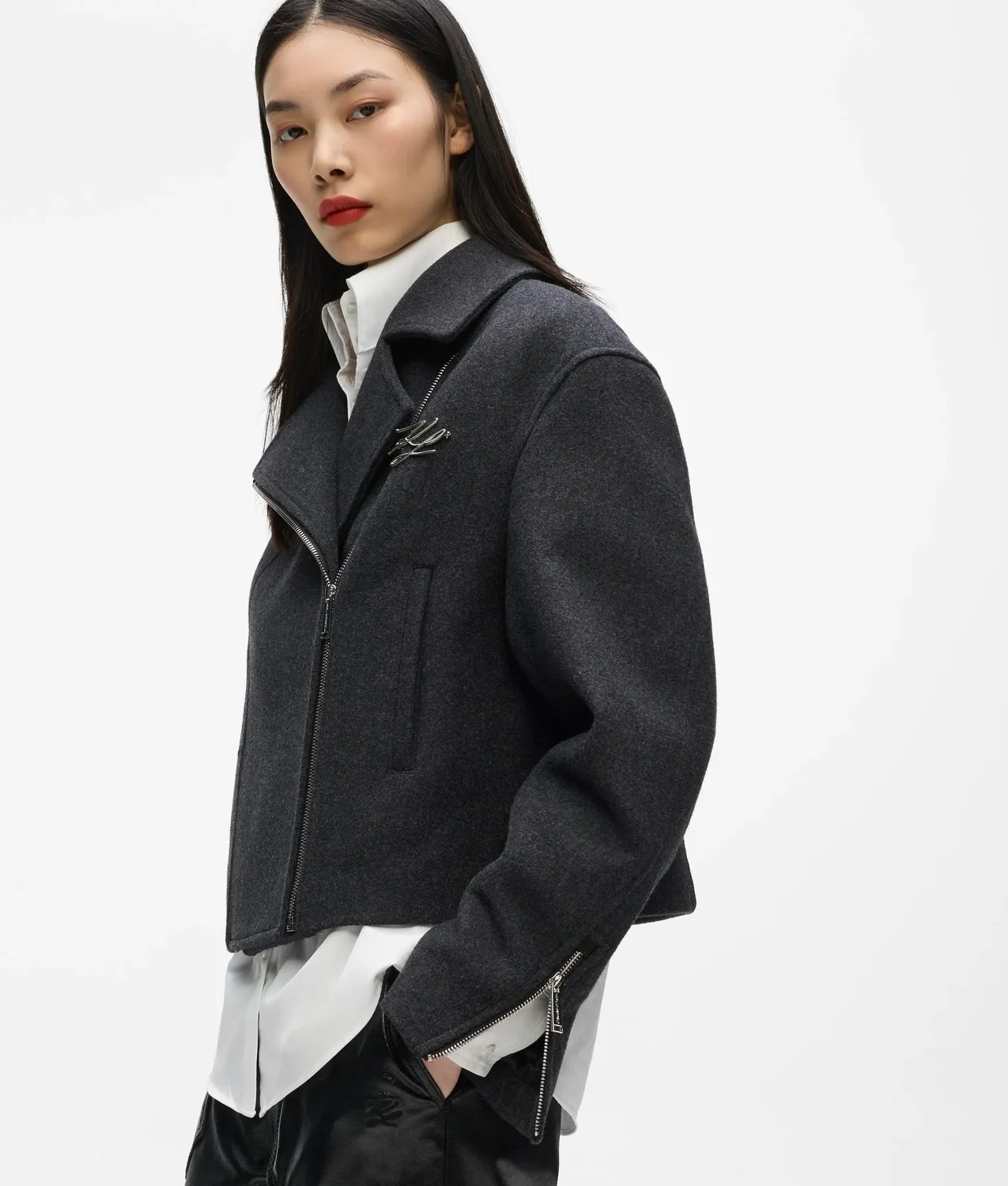 Karl Lagerfeld Bikerjacke Wollmix Damen Reiverschlüssen