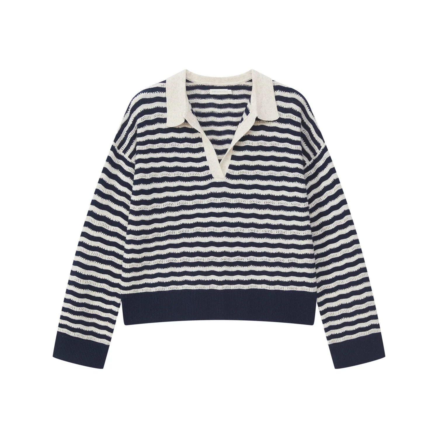 Senatex Streifenpullover mit Kragen Pullover Navy Combo Merinowolle