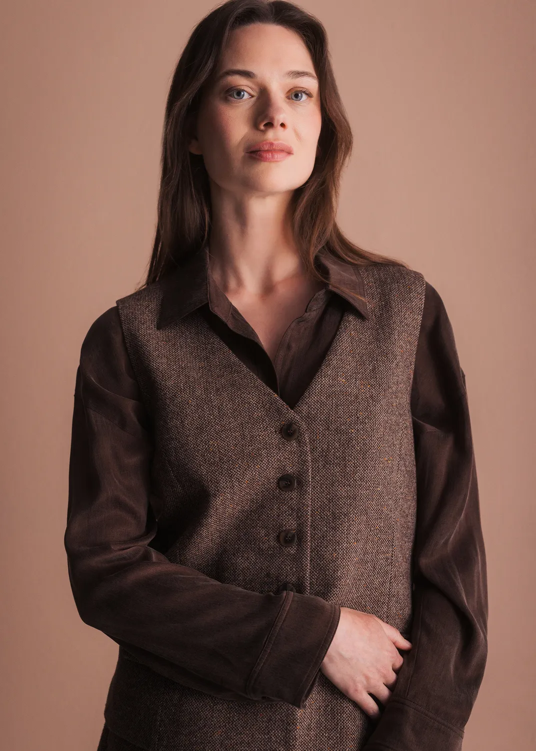 Senatex Weste Donegal Tweed Braun meliert Klassik
