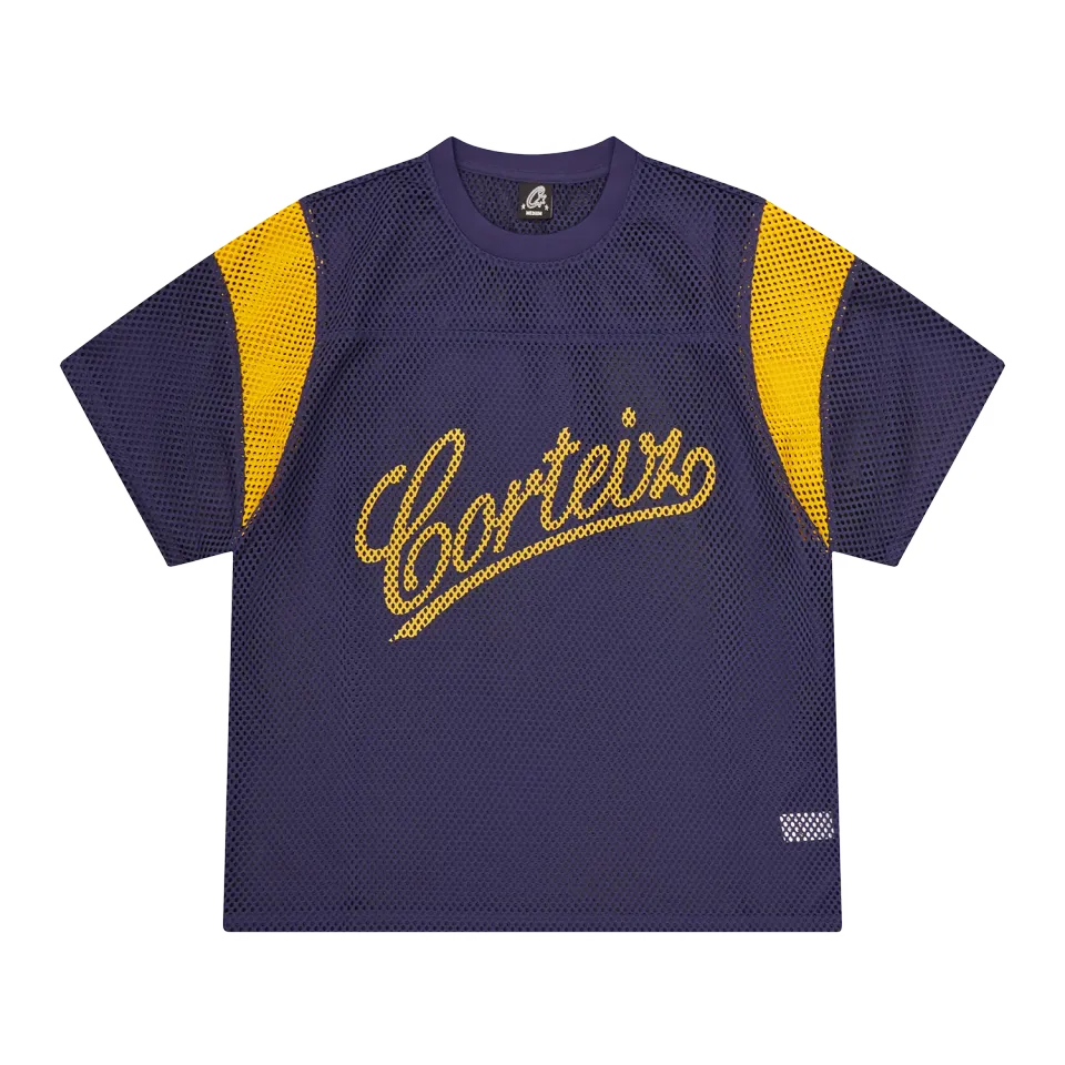 Corteiz Open Mesh Panel Jersey Navy Yellow Polyester