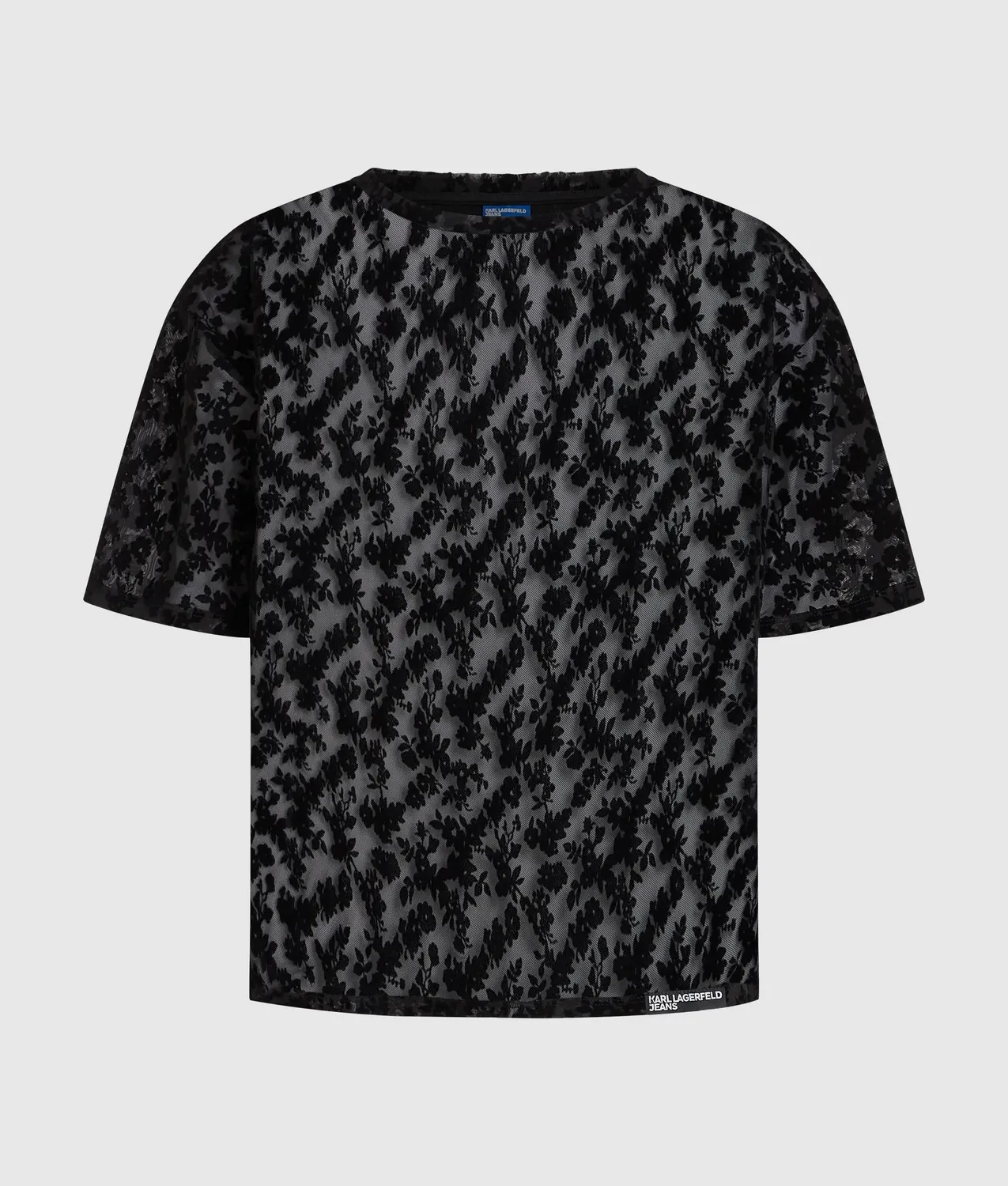 Karl Lagerfeld Floral Mesh T-Shirt Damen S transparent