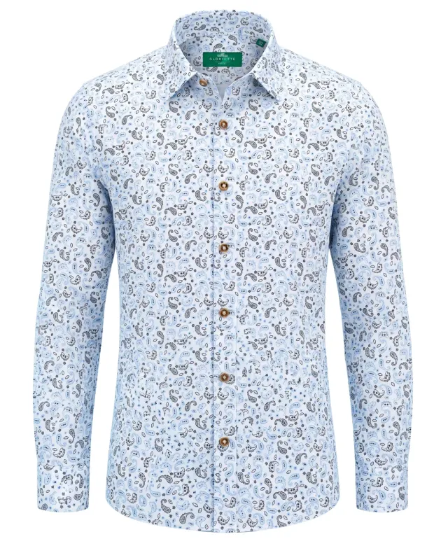 Gloriette Paisley Trachtenhemd blau-weiß Fashion Fit Stretch