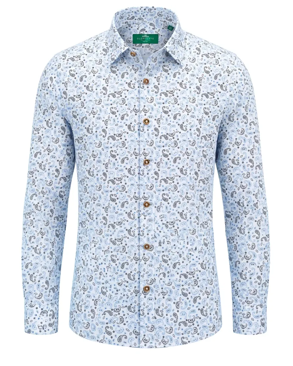 Gloriette Paisley Trachtenhemd blau-weiß Fashion Fit Stretch