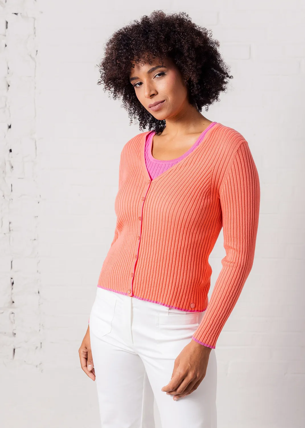 Senatex Strickjacke mit Kontrasten Bio-Baumwolle Pink Combo