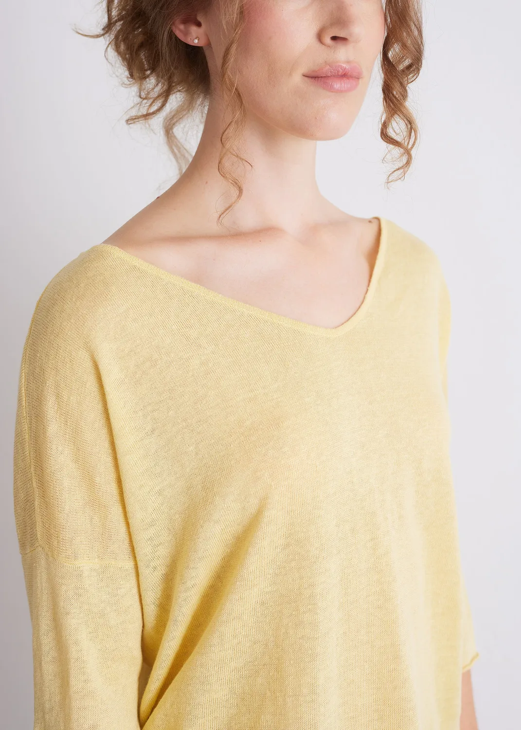 Senatex Leinenpullover mit V-Ausschnitt Pullover Weiß Leinen