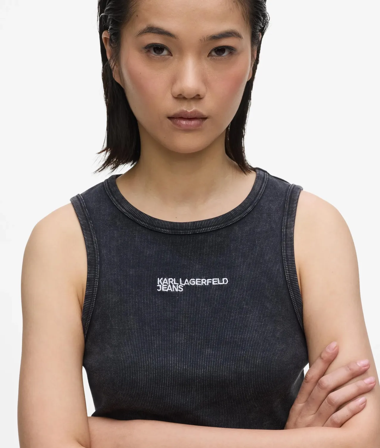 Karl Lagerfeld Washed Ribbed Tank Top Damen Grau