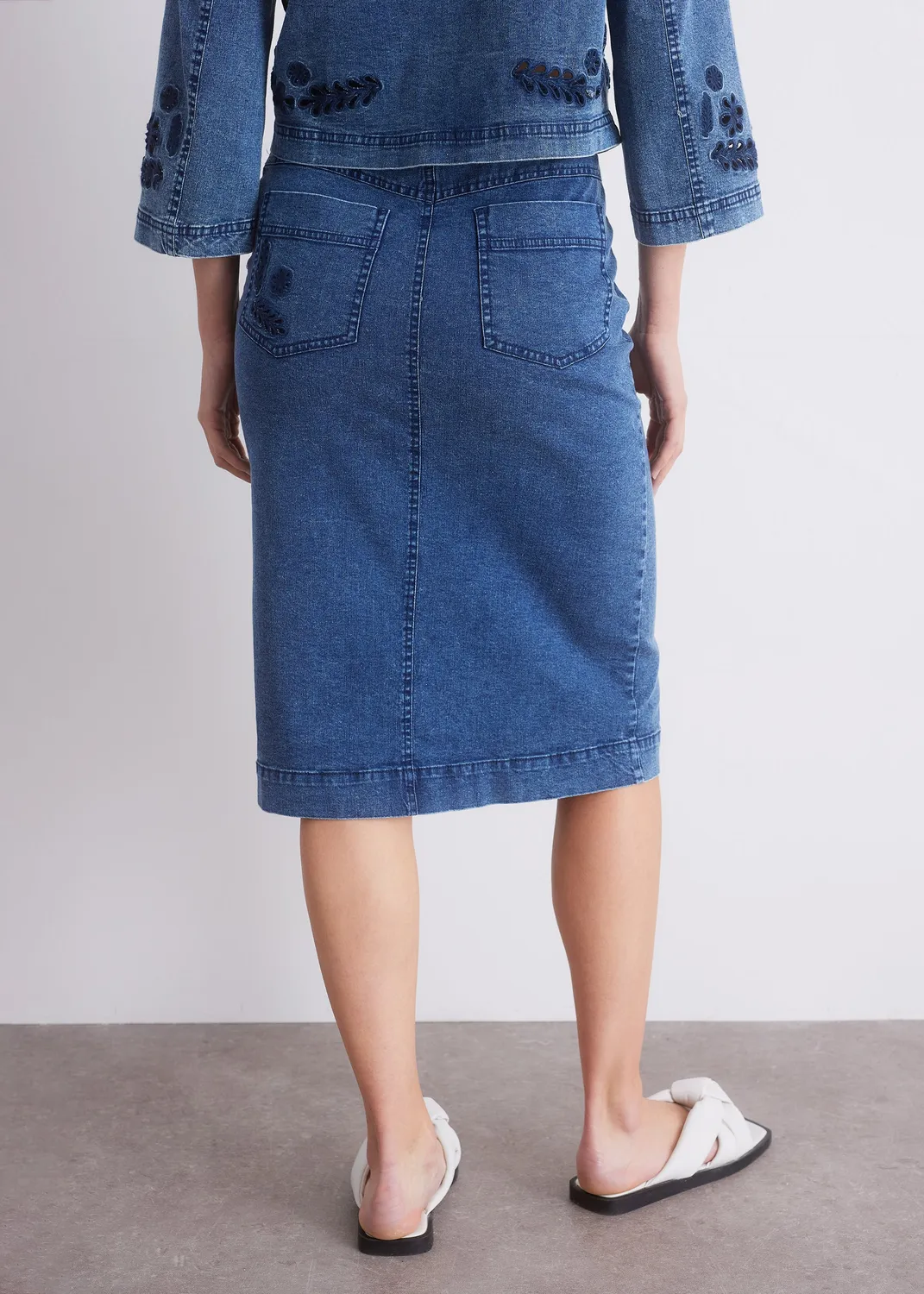 Senatex Jeansrock mit Stickerei Denim knielang Gr 36