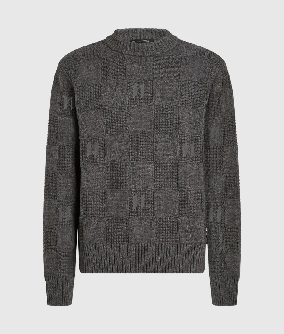 Karl Lagerfeld Monogram Karo Strickpullover Crew Neck