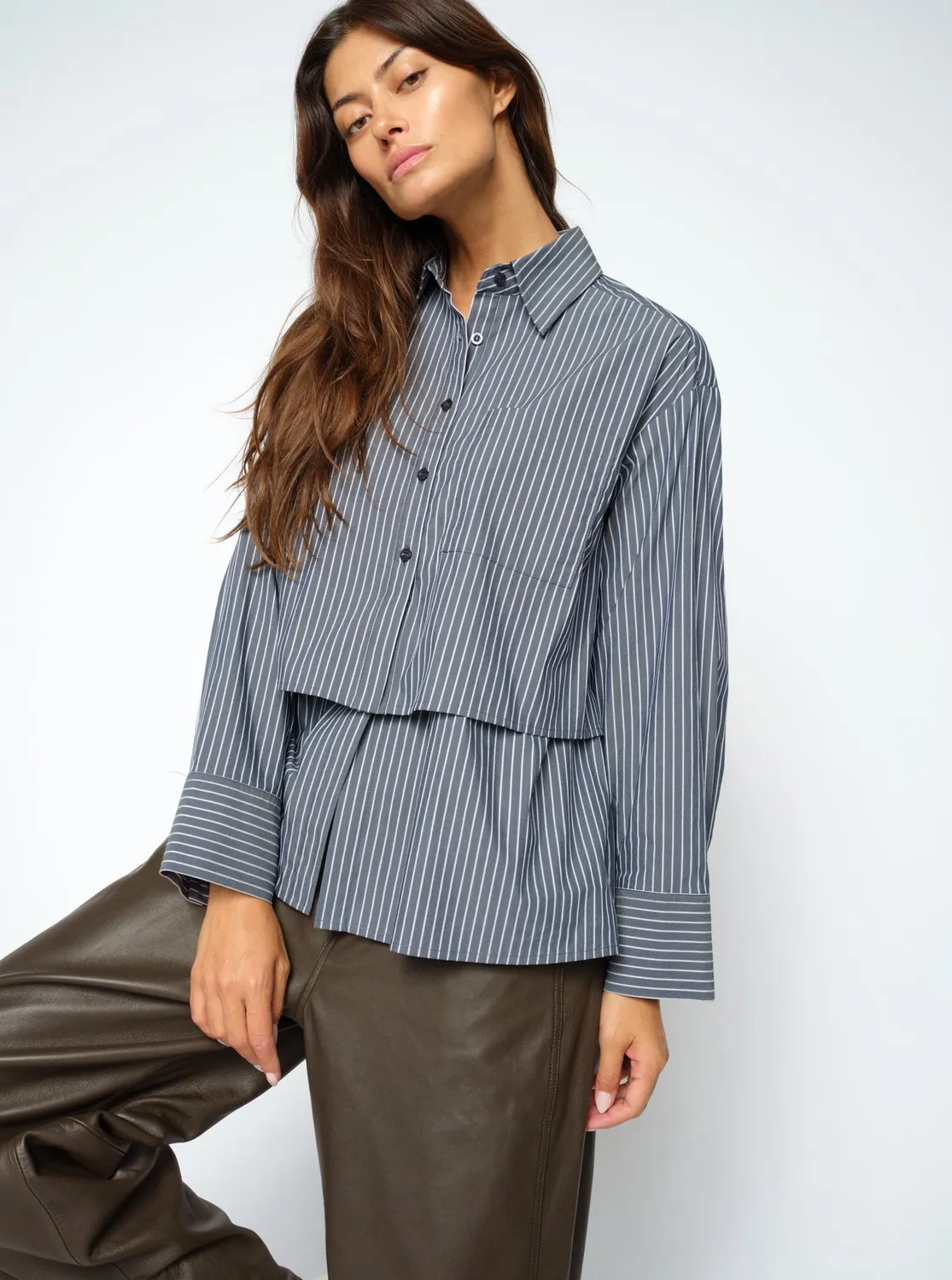 Mos Mosh MMBarb Stripe Oversize-Hemd Salute Navy