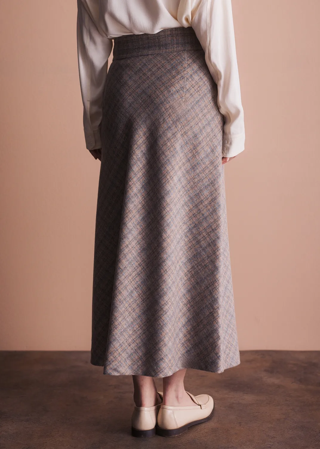 Senatex Karierter Midirock Wolle Rock Grey Check