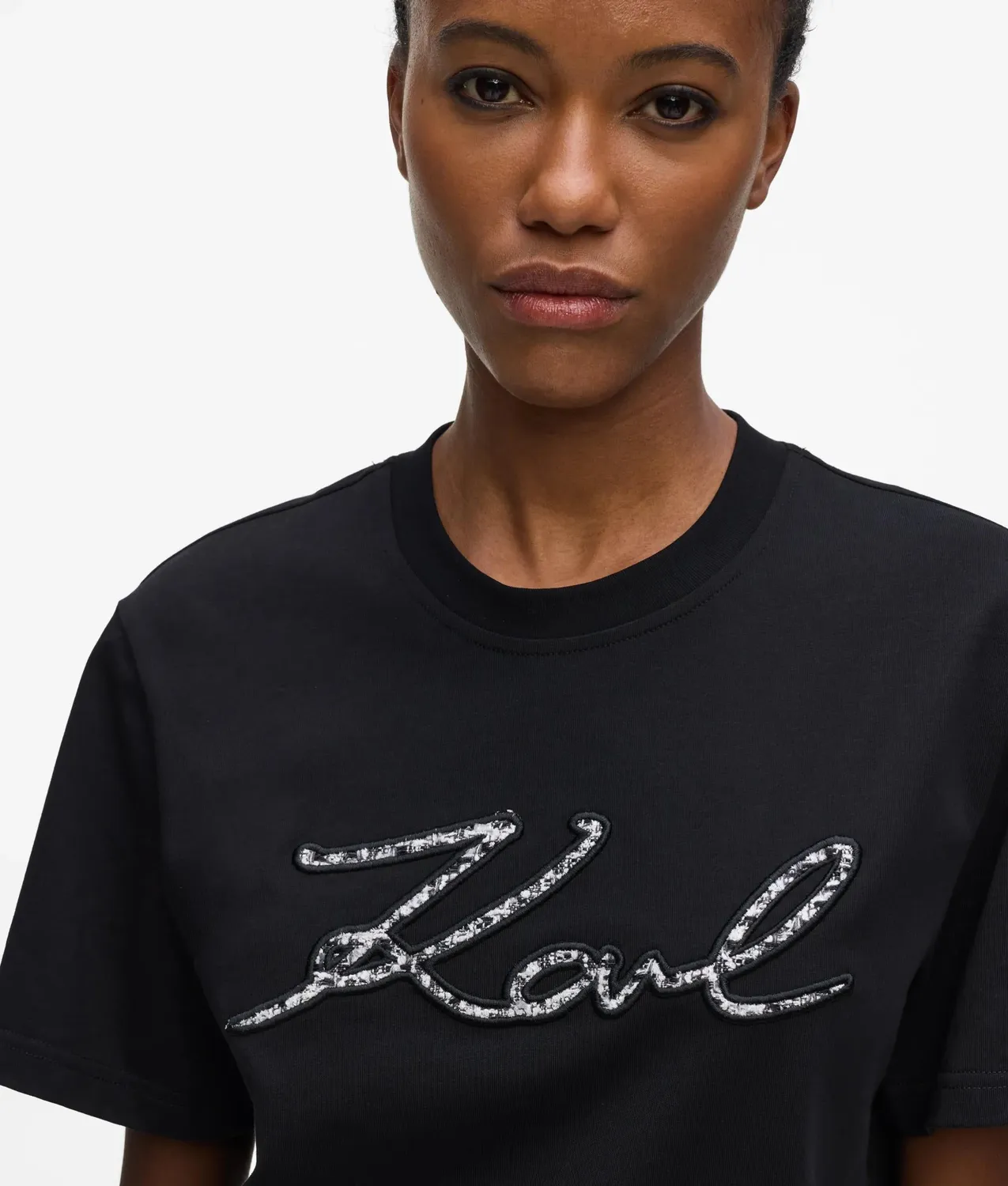 Karl Lagerfeld Signature Bouclé T-Shirt Bio-Baumwolle