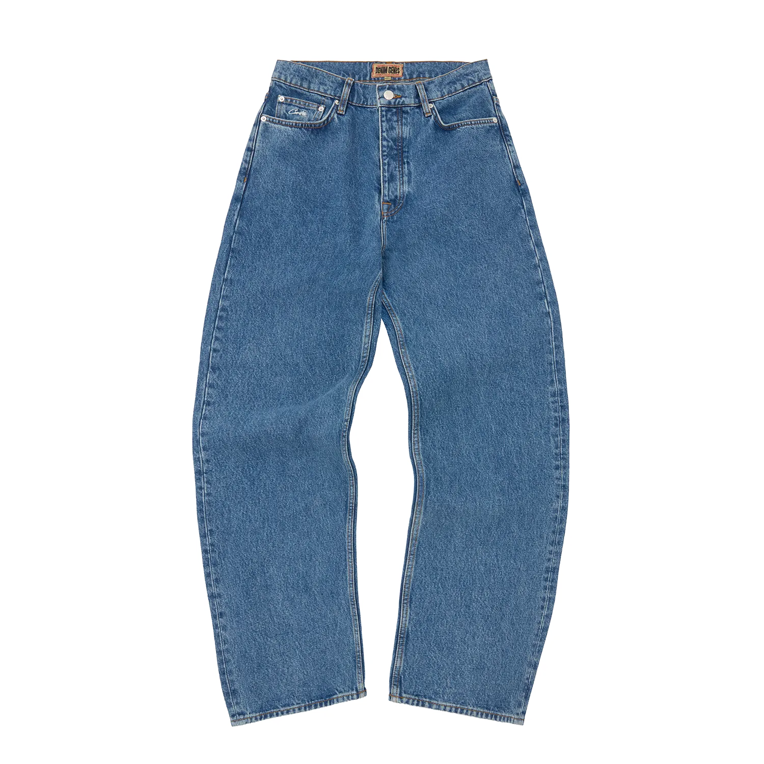 Corteiz Dual Stripe Baggy Jeans Midwash Baumwoll-Denim